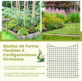 Cerca decorativa jardim com 5 painéis e 6 estacas Barreira exterior com revestimento em pó 87 X 98 cm Preto