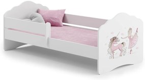 Cama infantil FALA unicórnio e princesa 140x70 com grade branca - colchão e estrado incluído