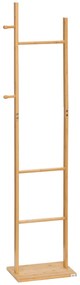 HOMCOM Cabide de Pé de Bambu Cabide de Pé para Roupas com 2 Ganchos e 3 Barras Suspensas para Entrada Corredor Dormitório Estilo Moderno 36x24x168cm Madeira