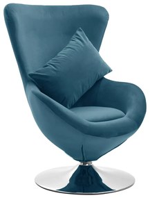 Cadeira giratória em forma de ovo c/ almofadão veludo azul