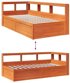 Cama com estante sem colchão 90x200cm pinho maciço castanho-mel