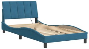 Estrutura de cama c/ luzes LED 100x200 cm veludo azul