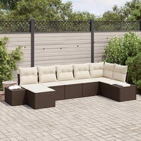 vidaXL Conjunto de Sofá de Jardim de 7 Peças com Almofadas Castanho de Rattan Poliéster
