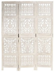 Biombo esculp. mão 3 painéis 120x165 cm mangueira maciça branco