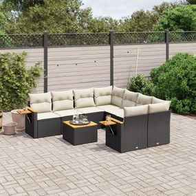 9 pcs conjunto de sofás p/ jardim c/ almofadões vime PE preto