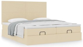 Estrutura de cama otomana com colchões tecido creme 200x200cm