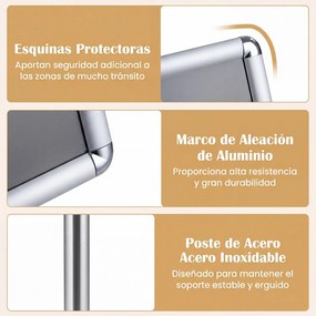 Conjunto de 2 Suportes de Chão para Cartazes A4, 30 x 21 x 81-131 cm, Altura Ajustável, Prateado
