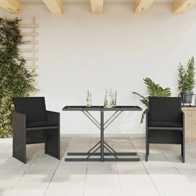 3 pcs conjunto de bistrô com almofadões vime PE preto