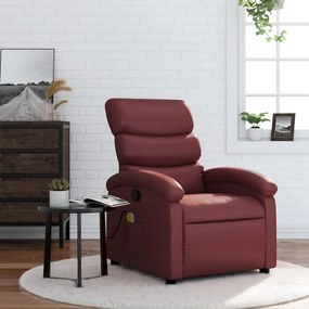 371724 vidaXL Poltrona massagens reclinável couro artificial vermelho tinto