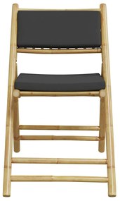 2pcs cadeiras bistrô dobráveis c/ almofadões cinza escuro bambu