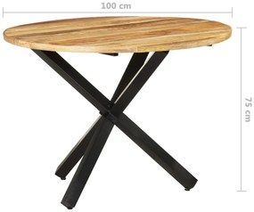 Mesa de jantar redonda 100x100x75cm madeira de mangueira áspera