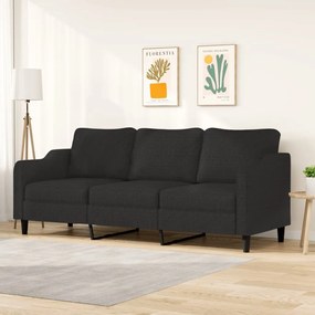 vidaXL Sofá de 3 lugares tecido 210 cm preto