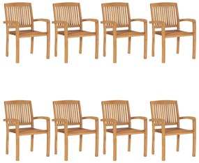 Cadeiras de jardim empiháveis c/ almofadões 8 pcs teca maciça