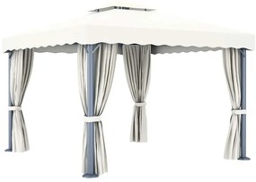 Gazebo com cortinas e cordões de luzes LED 3x3 m branco nata