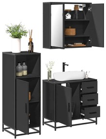 vidaXL 3 pcs conjunto móveis casa de banho derivados de madeira preto
