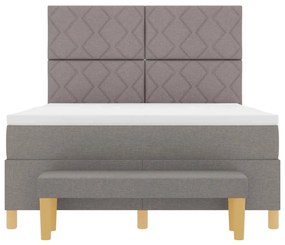 Cama Box Spring com Colchão &amp; Banco Taupe 140x190 cm Tecido