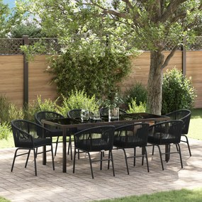 vidaXL Conjunto de Jantar de Jardim - 9 Peças de Vime Poliéster Preto