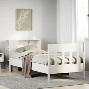 vidaXL Cama com estante sem colchão 90x190 cm pinho maciço branco