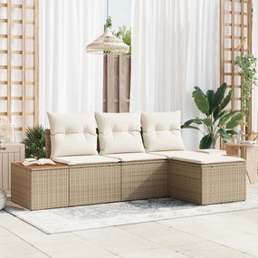 vidaXL Conjunto de Sofás com 4 Peças e Almofadas Bege em Rattan de Acácia