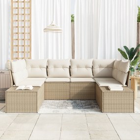 Conjunto de Sofá de Jardim de 6 Peças com Almofadas em Rattan Bege