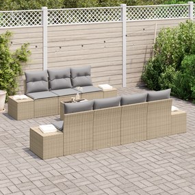 Conjunto de Sofás de Jardim 8 Peças com Almofadas Bege Ráfia