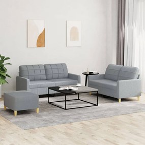 3201282 vidaXL 3 pcs conjunto de sofás com almofadões tecido cinzento-claro