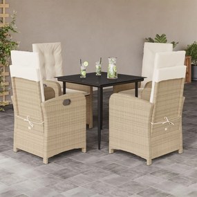 vidaXL 5 pcs conjunto de jantar p/ jardim com almofadões vime PE bege