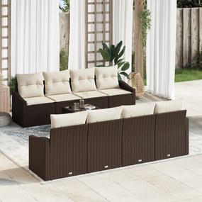 Conjunto de Sofá de Jardim de 7 Peças com Almofadas Marrom Rattan Poli