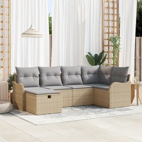 Conjunto de Sofá Jardim vidaXL 6 Peças com Almofadas Bege em Rattan Po