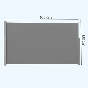 Toldo lateral 180 x 400 cm com caixa em liga de alumínio, extensível, opaco cinzento