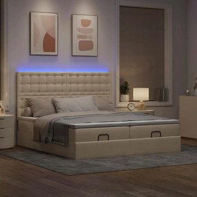 Estrutura de cama otomana com colchões tecido creme 200x200cm