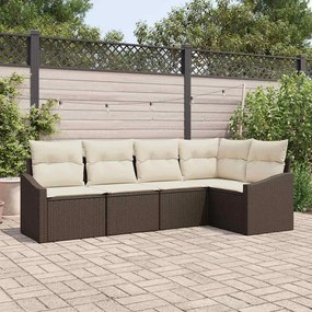 vidaXL Conjunto de Jantar Jardim 5 Peças com Almofadas Castanho em Rattan Sintético