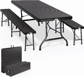 Conjunto de mesa e banco para Campismo Malmö, efeito rattan, preto