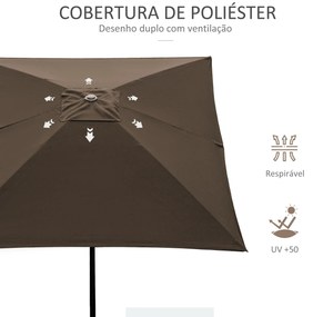 Outsunny Chapéu de Sol de Jardim 200x300x248 cm Proteção UV50+ Chapéu de Sol de Alumínio Inclinável com Teto de Ventilação e Manivela para Terraço Varanda Exterior Café