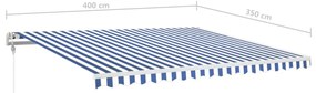 Toldo automático LED e sensor de vento 400x350 cm azul e branco