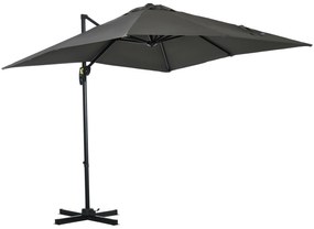 Outsunny Chapéu de Sol de Jardim Chapéu de Sol Excêntrico com Rotação 360° Inclinação de 5 Níveis com Manivela 245x245x245 cm Cinza