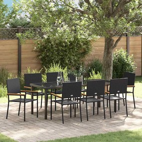 vidaXL Conjunto de Jantar 9 Peças Preto em Rattan Sintético