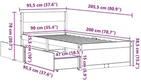 Cama sem colchão 90x200 cm madeira de pinho maciça