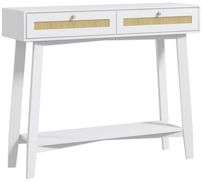 HOMCOM Mesa Consola para Entrada Mesa de Entrada com 2 Gavetas de Desenho de Vime para Sala Corredor 100x30x81 cm Branco