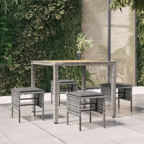 vidaXL Apoios de pés para jardim com 4 almofadões vime PE cinzento