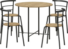 HOMCOM Conjunto de Mesa e Cadeiras de Refeição Mesa de Cozinha Redonda com 4 Cadeiras Estilo Industrial Madeira e Preto | Aosom Portugal