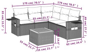 6 pcs conjunto de sofás p/ jardim com almofadões vime PE bege
