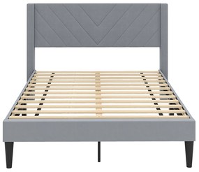 Cama de casal estofada com plataforma 200x140 cm com cabeceira de veludo e ripas de madeira, sem necessidade de box spring, cinza