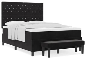 Cama Box com Colchão e Banco Preto 140x200 cm Veludo