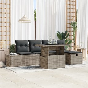 Conjunto de Sofá de Jardim com 6 Peças e Almofadas de Poliratan Cinza