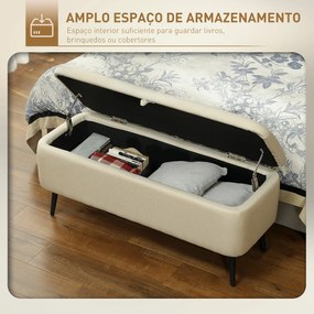 Banco de Armazenamento Estofado em Linho com Tampa Abatível e Pés de Aço Carga Máxima 150kg 101x38,5x44,5 cm Bege