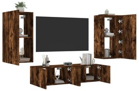 vidaXL 4pcs móveis parede p/ TV c/ LEDs deriv. madeira carvalho fumado