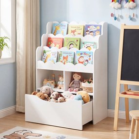 Estante Infantil para Brinquedos, 30 x 60 x 91 cm, Gaveta Removível com Rodas, Branco