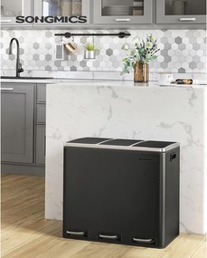 Caixote do lixo com 3 compartimentos 61,5 x 31,5 x 56 cm preto
