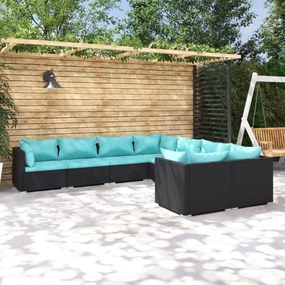 vidaXL 8 pcs conjunto lounge de jardim c/ almofadões vime PE preto